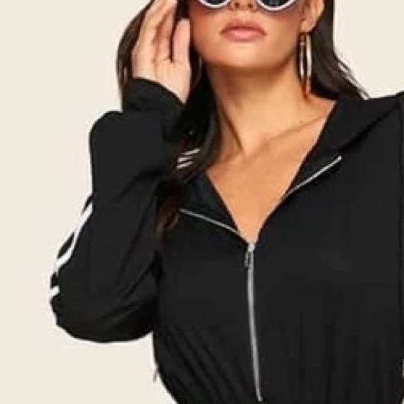 Striped Side Zip Front Hooded bodysuit - Picture 1 of 8